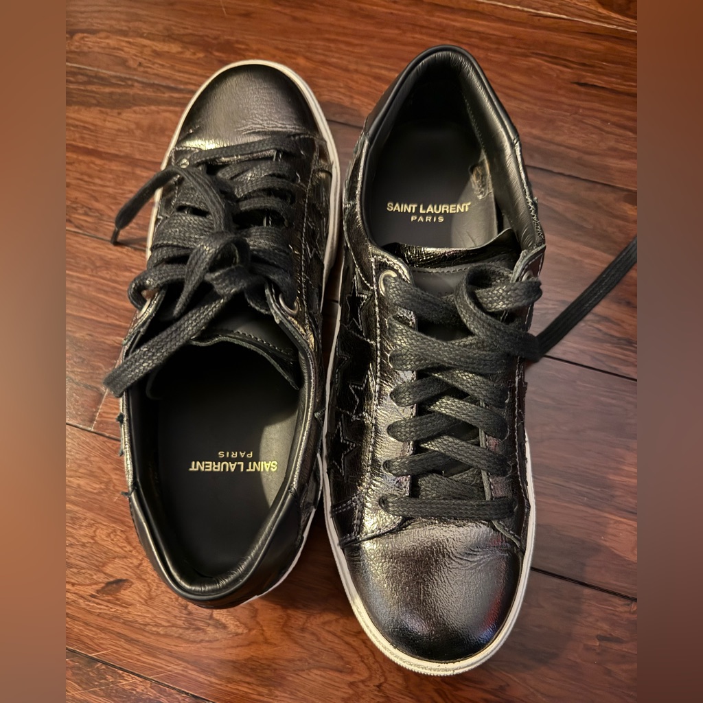 Saint Laurent Metallic Grey Sneakers Brand New